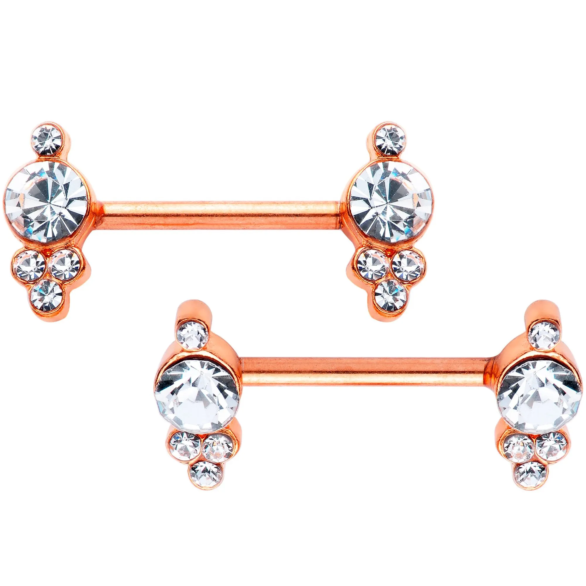 14 Gauge 9/16 Clear Gem Rose Gold Tone Circle Barbell Nipple Ring Set