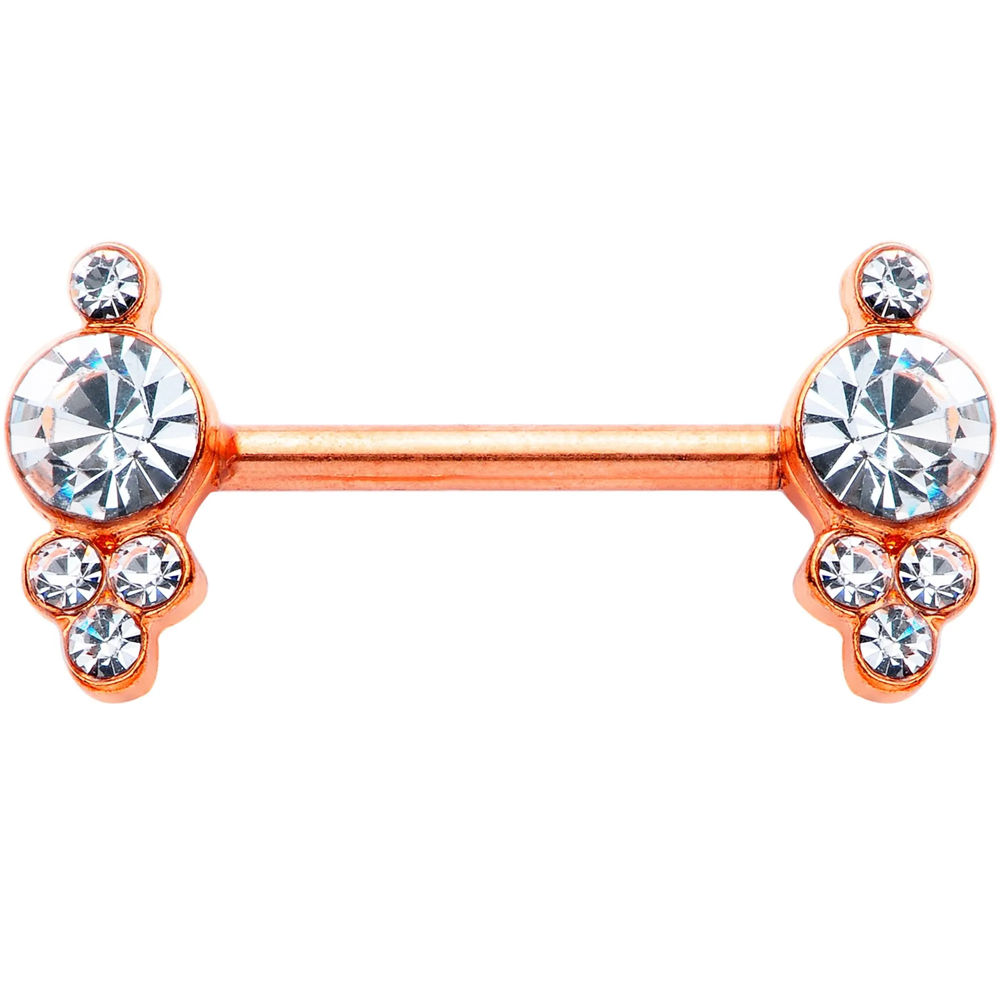 14 Gauge 9/16 Clear Gem Rose Gold Tone Circle Barbell Nipple Ring Set