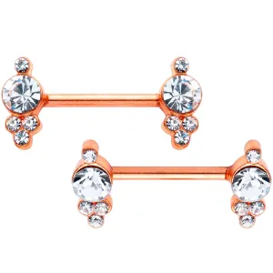 14 Gauge 9/16 Clear Gem Rose Gold Tone Circle Barbell Nipple Ring Set