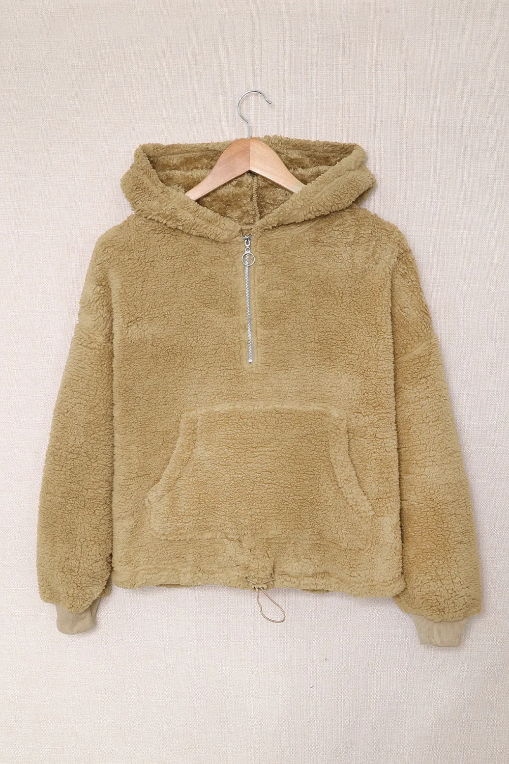 1/4 Zip Hooded Sherpa Sweatshirt with Kangaroo