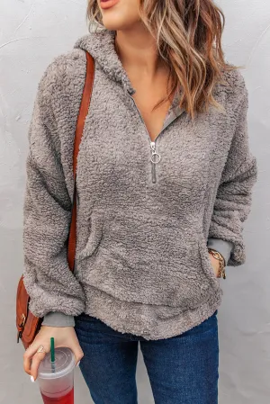 1/4 Zip Hooded Sherpa Sweatshirt with Kangaroo