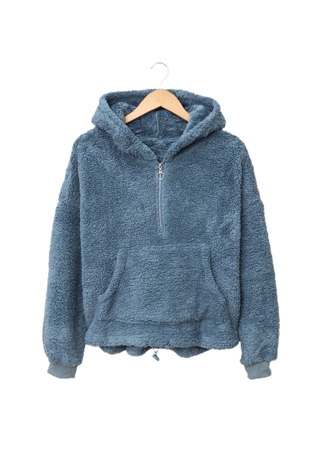 1/4 Zip Hooded Sherpa Sweatshirt with Kangaroo