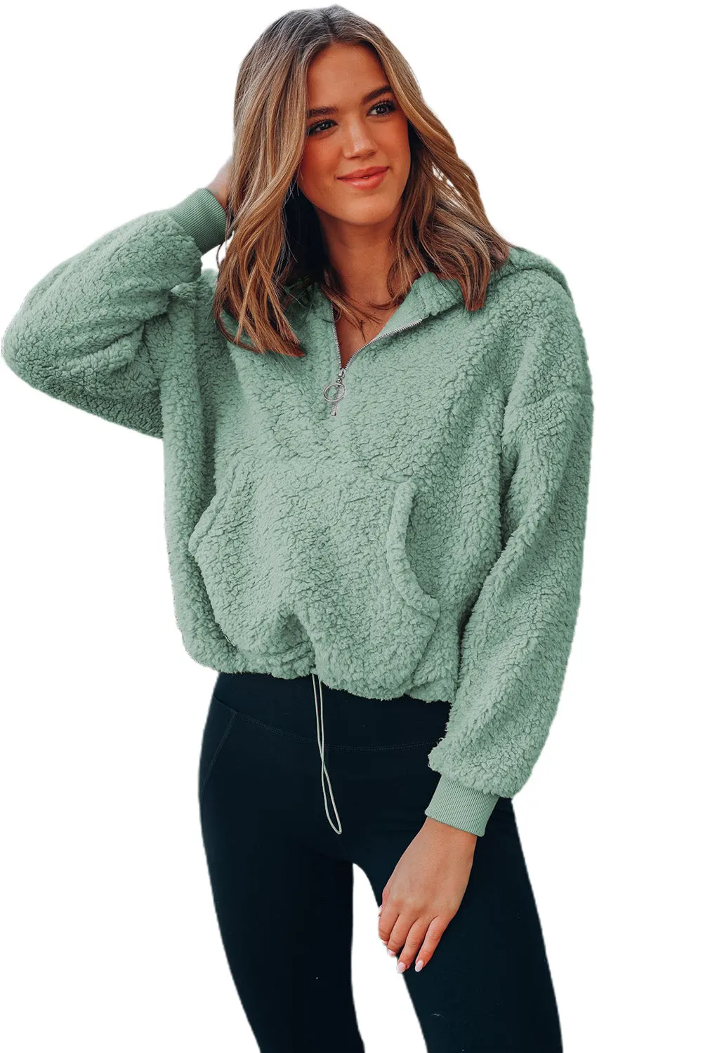 1/4 Zip Hooded Sherpa Sweatshirt with Kangaroo