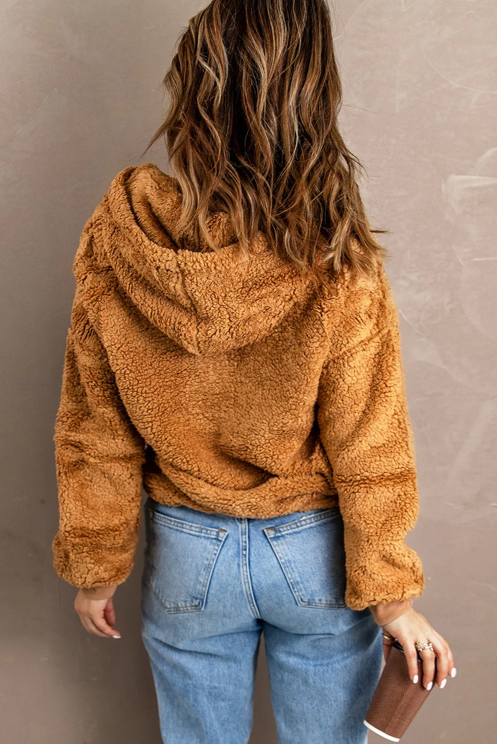 1/4 Zip Hooded Sherpa Sweatshirt with Kangaroo