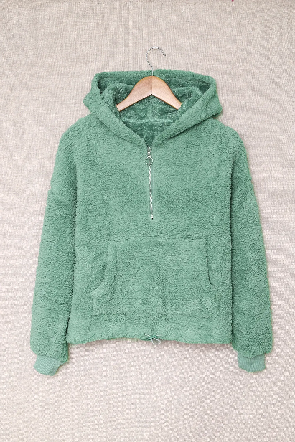 1/4 Zip Hooded Sherpa Sweatshirt with Kangaroo