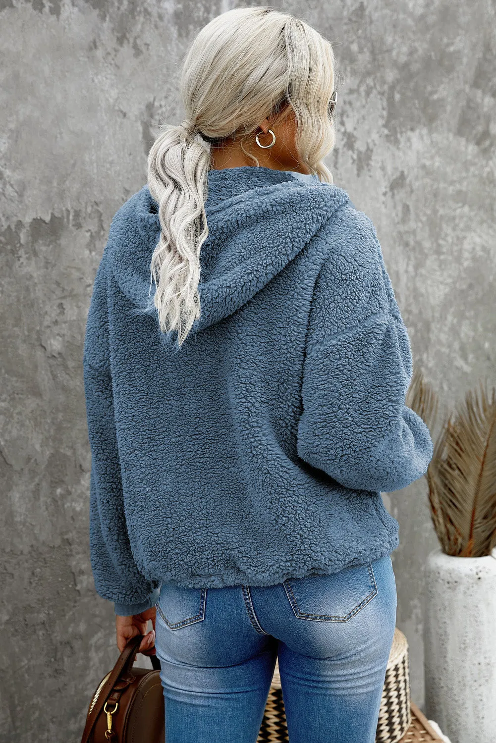 1/4 Zip Hooded Sherpa Sweatshirt with Kangaroo