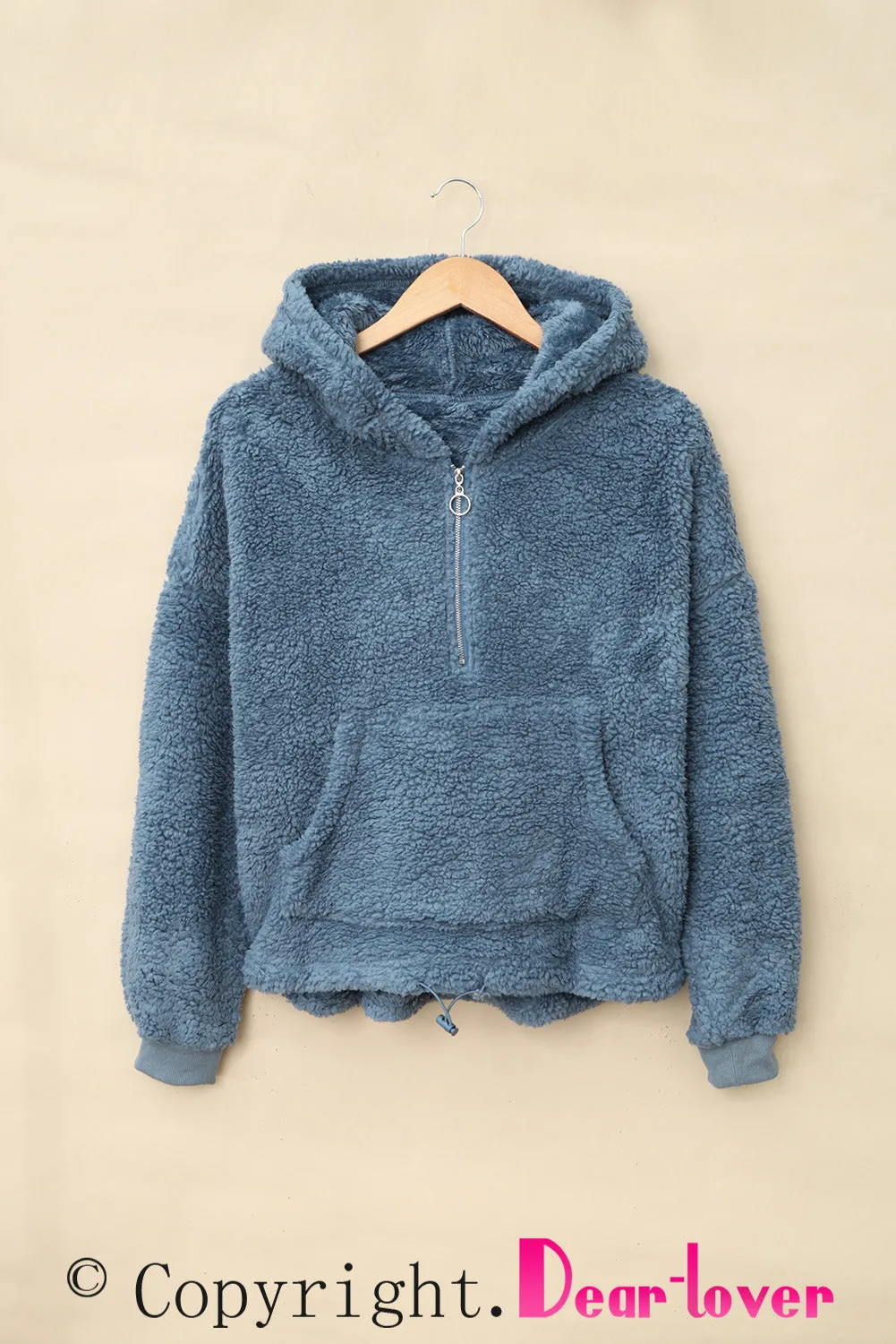 1/4 Zip Hooded Sherpa Sweatshirt with Kangaroo