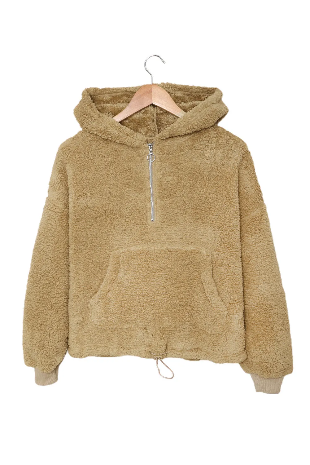 1/4 Zip Hooded Sherpa Sweatshirt with Kangaroo
