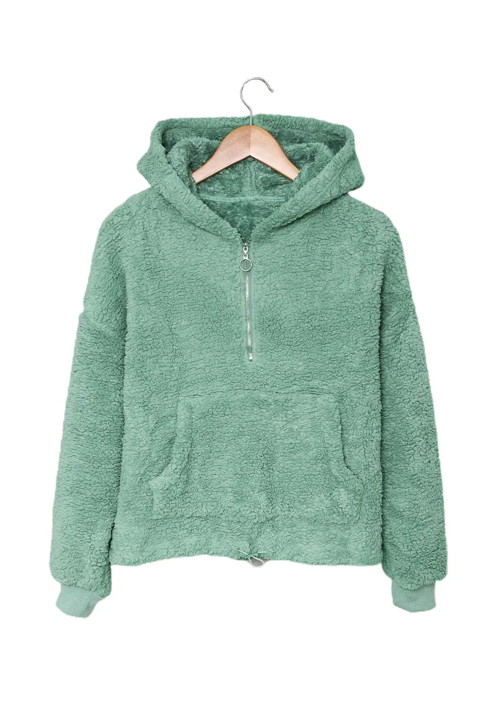 1/4 Zip Hooded Sherpa Sweatshirt with Kangaroo