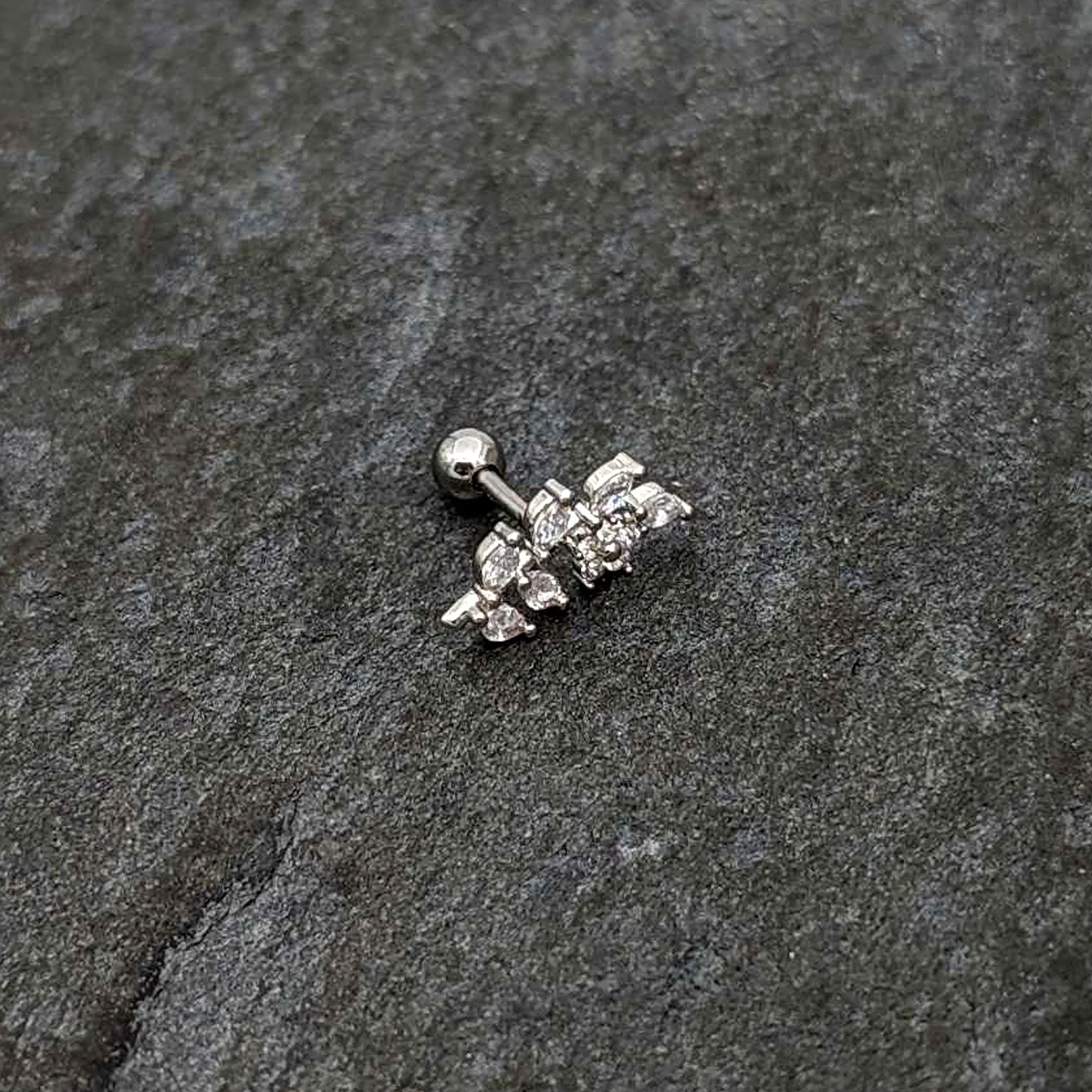 16 Gauge 1/4 Clear CZ Gem Flower And Vine Cartilage Tragus Earring