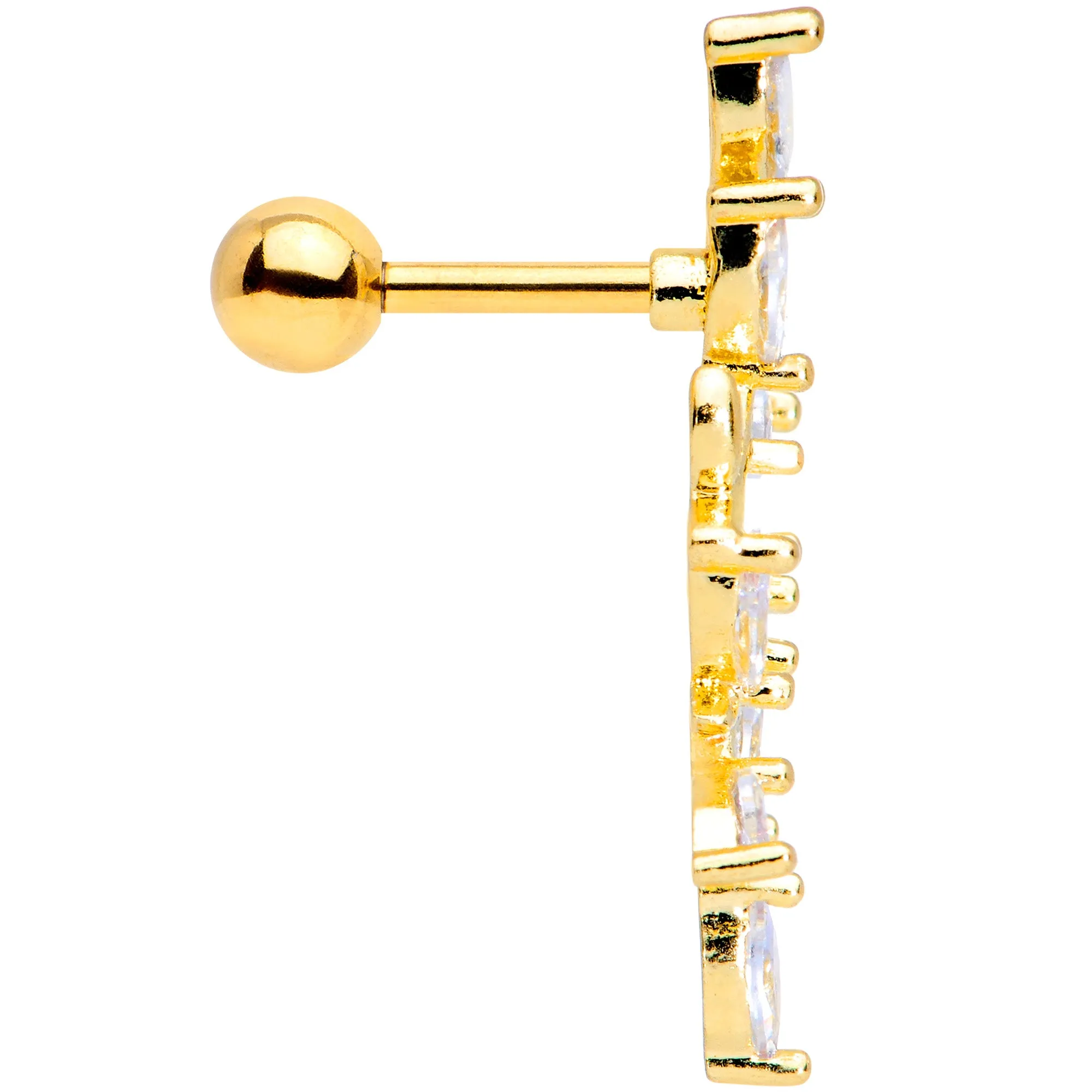 16 Gauge 1/4 Clear CZ Gem Gold Tone Trailing Vine Cartilage Tragus