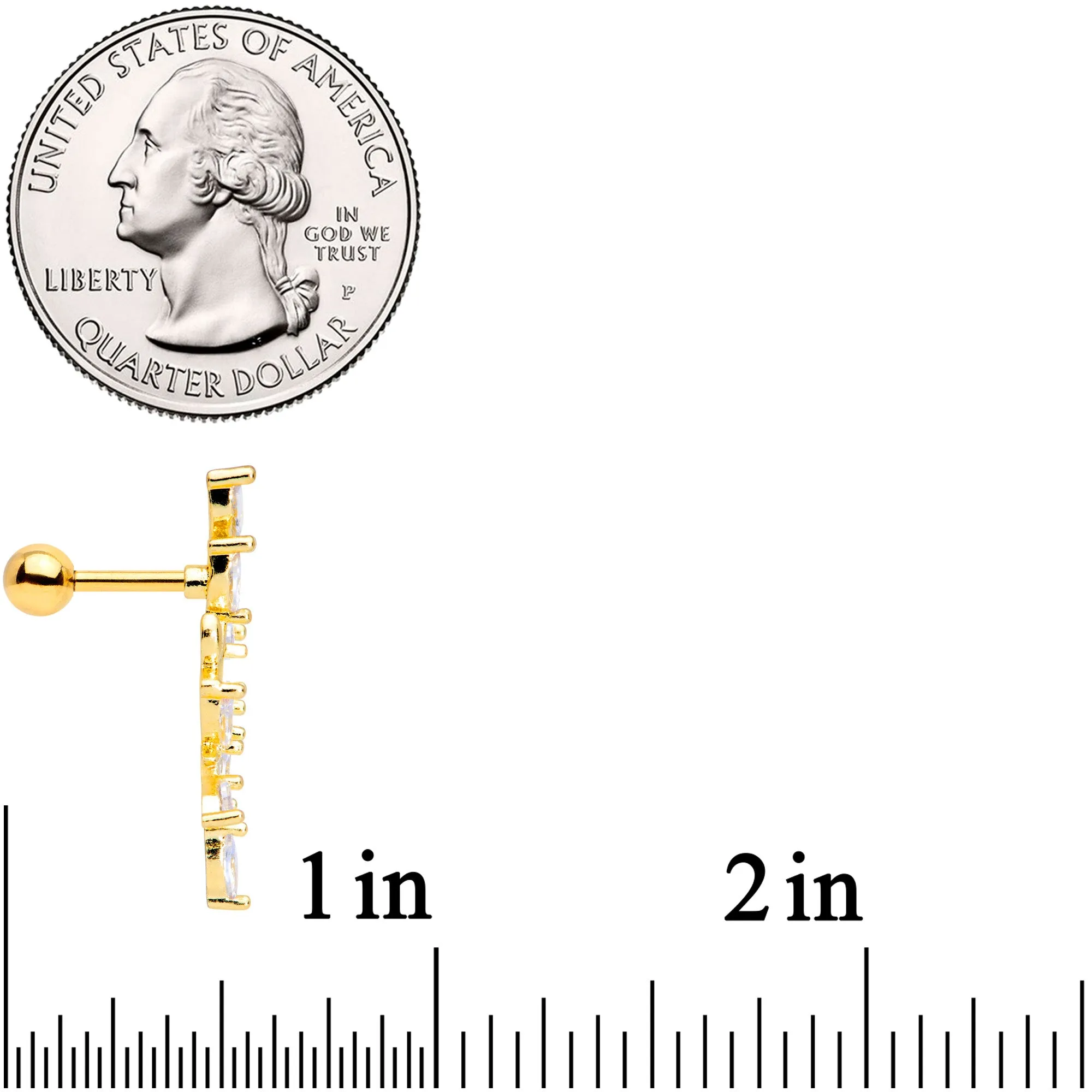 16 Gauge 1/4 Clear CZ Gem Gold Tone Trailing Vine Cartilage Tragus