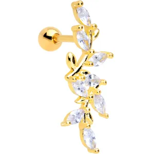 16 Gauge 1/4 Clear CZ Gem Gold Tone Trailing Vine Cartilage Tragus