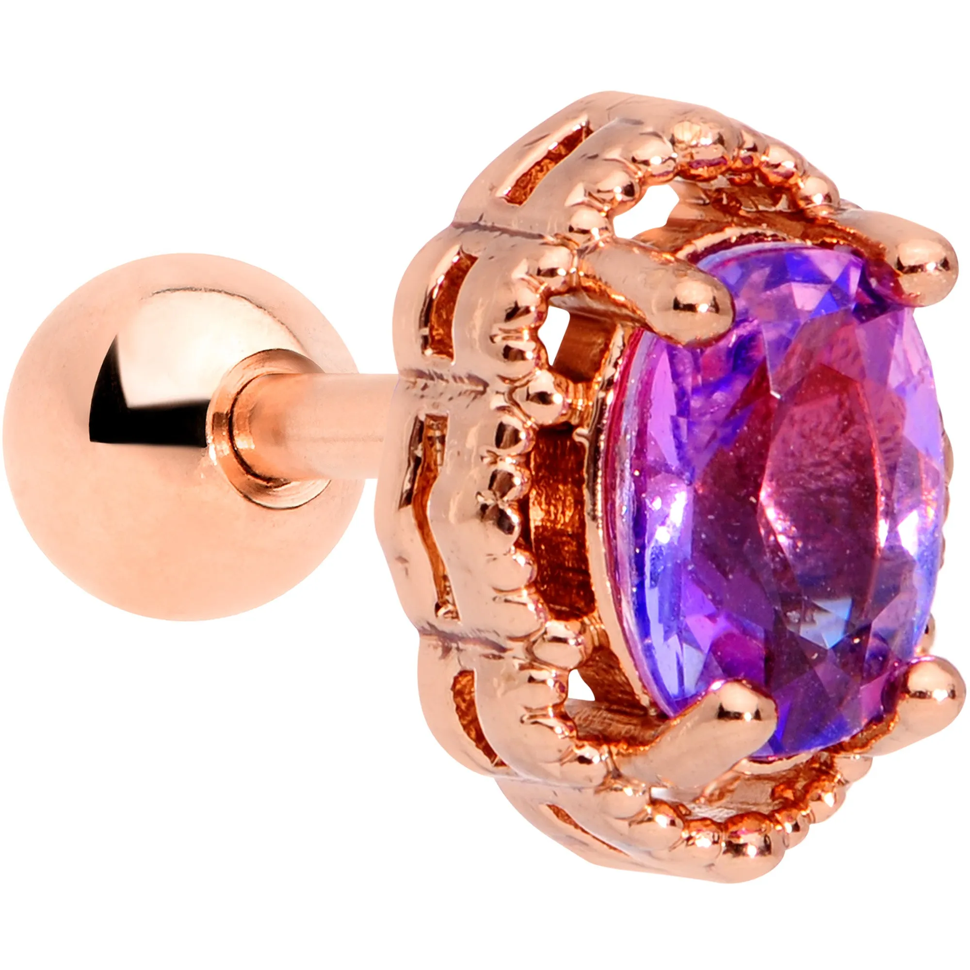 16 Gauge 1/4 Purple Tourmaline Rose Gold Tone Cartilage Tragus Earring