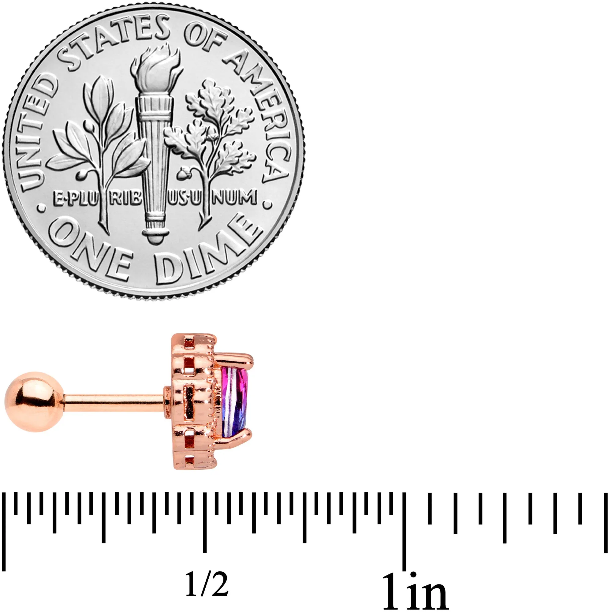 16 Gauge 1/4 Purple Tourmaline Rose Gold Tone Cartilage Tragus Earring