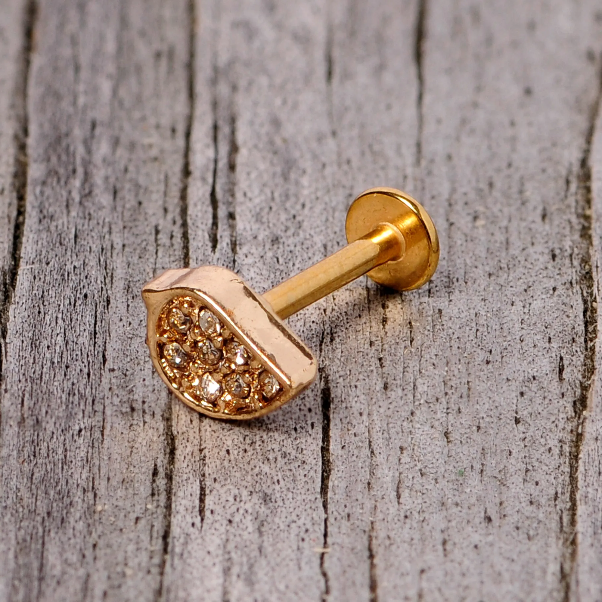16 Gauge 5/16 Clear CZ Gem Gold Tone Swirl Labret Monroe Tragus