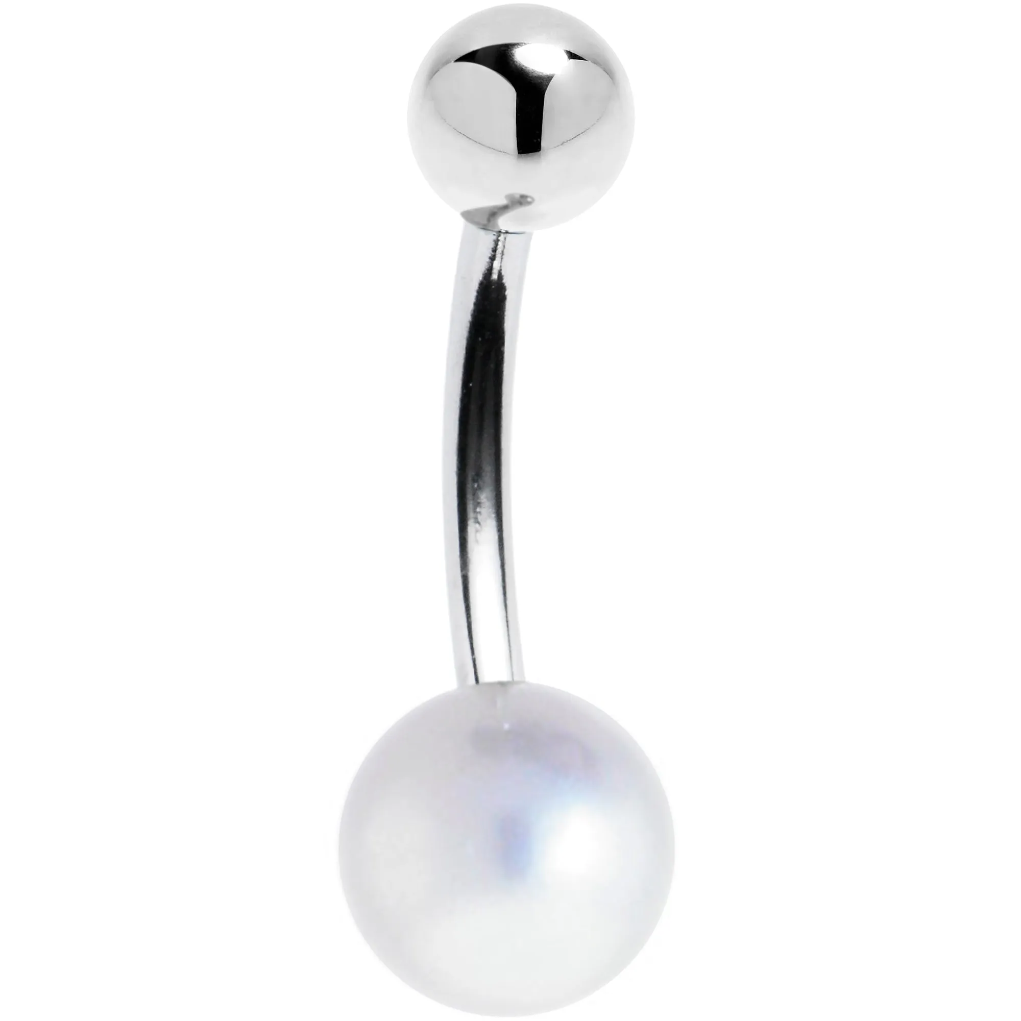 16 Gauge Solid 14KT White Gold Synthetic Pearl Belly Ring