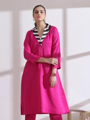 1Pc- Prf'T Lux Fuchsia Striped Collar Kurta.