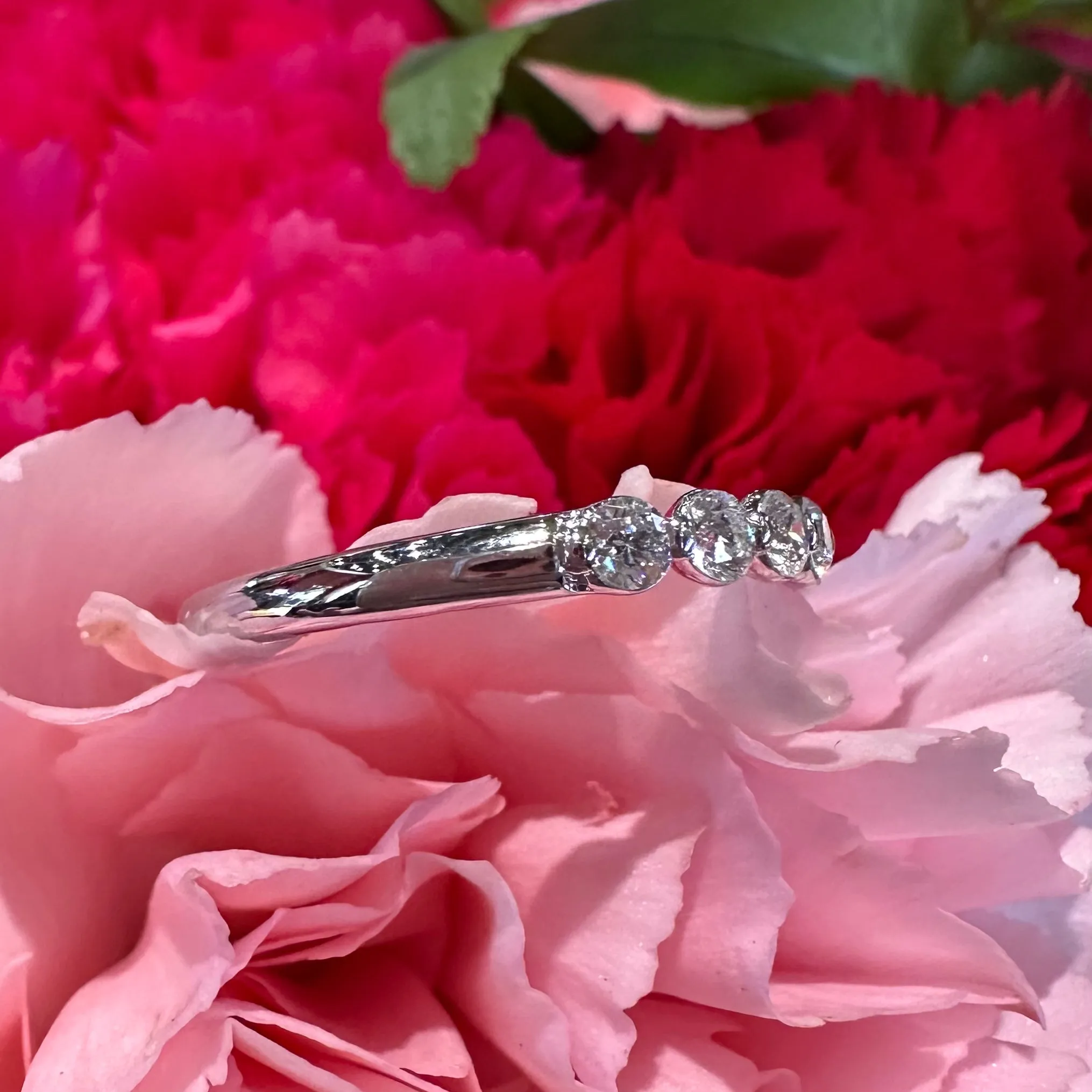 A. JAFFE Diamond Half Eternity 14k White Gold Lotus Band Ring 0.55 Total Carats WRRDB3218LH / 55