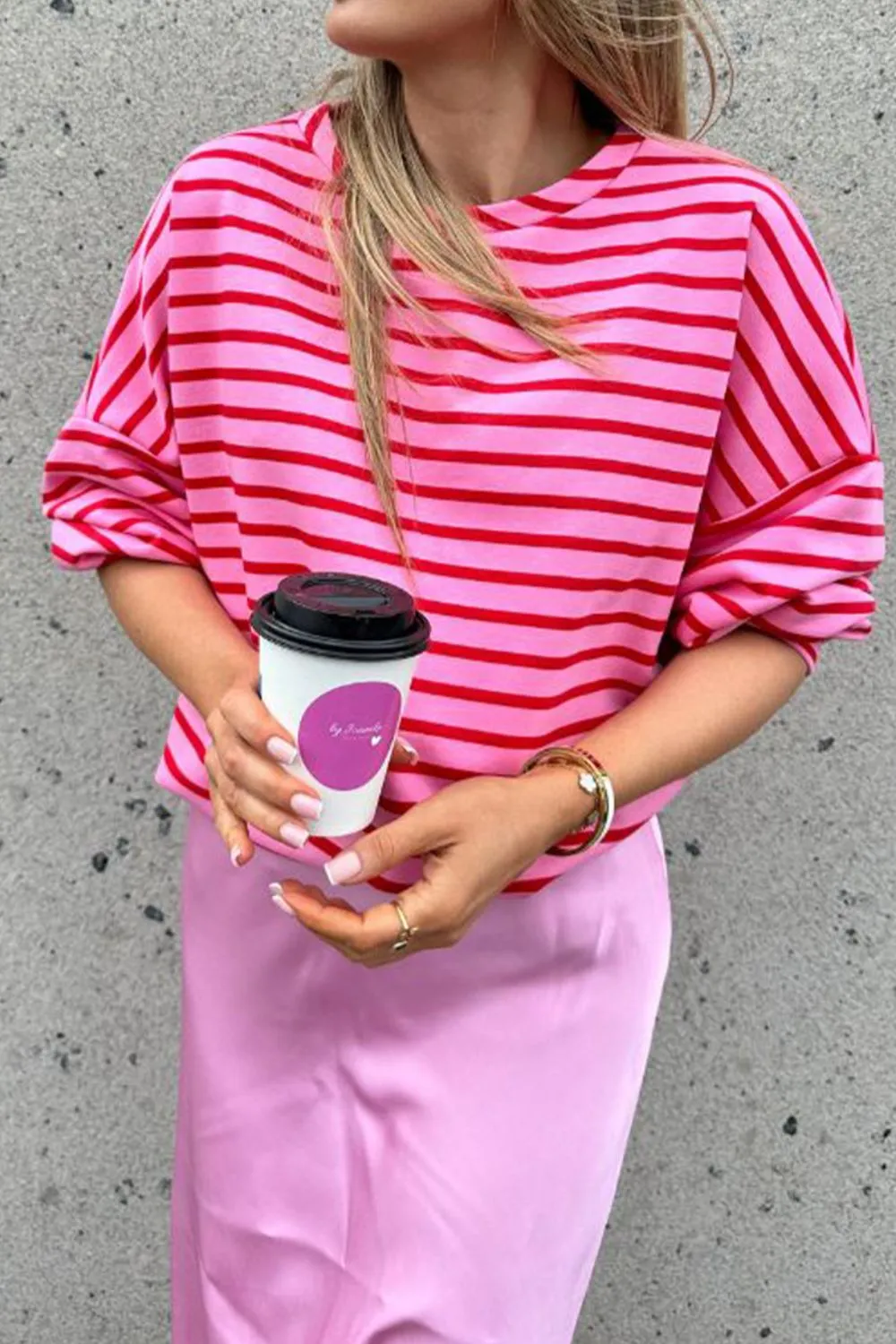 Abbie Striped Round Neck Long Sleeve Sweatshirt