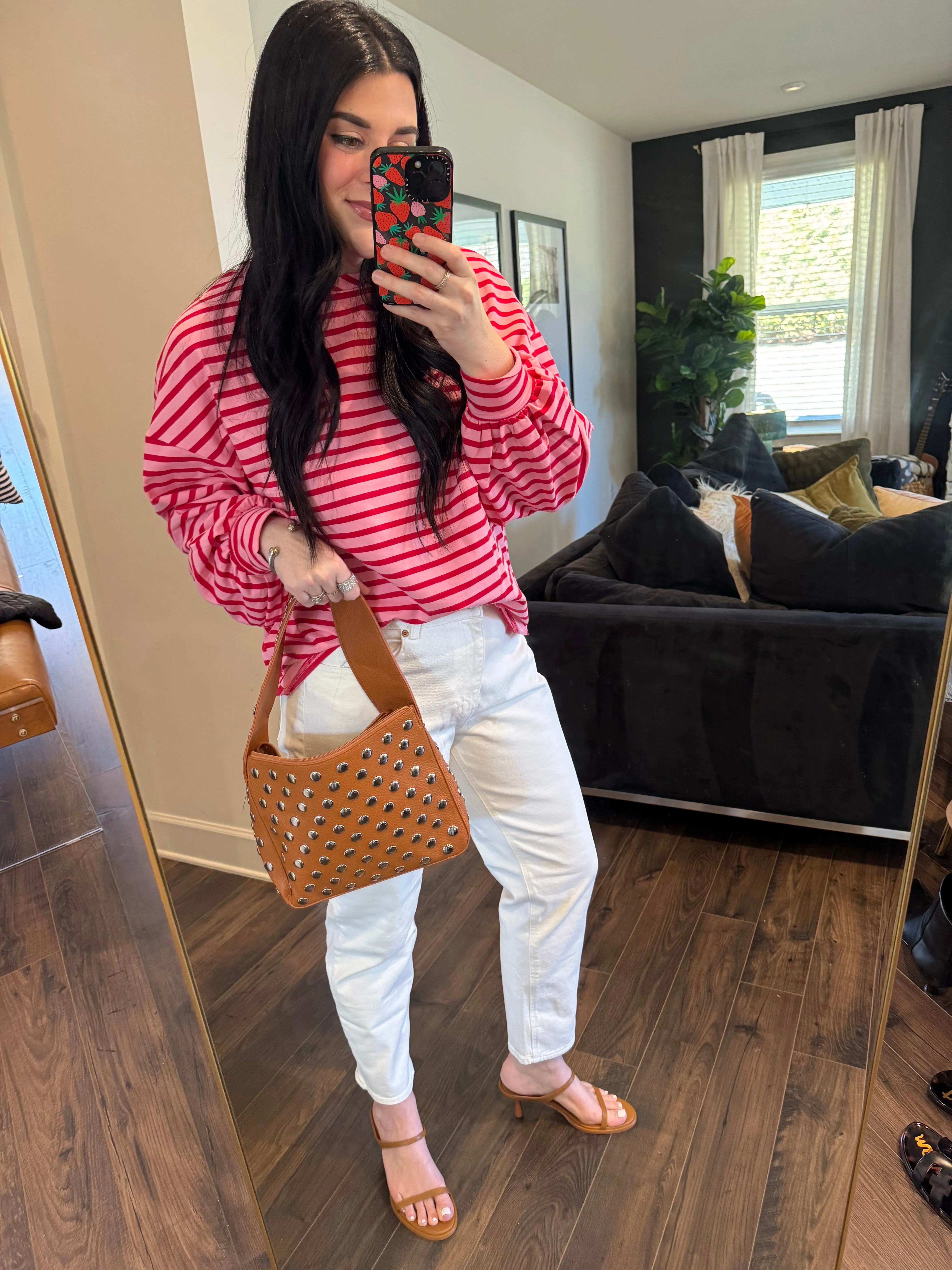 Abbie Striped Round Neck Long Sleeve Sweatshirt
