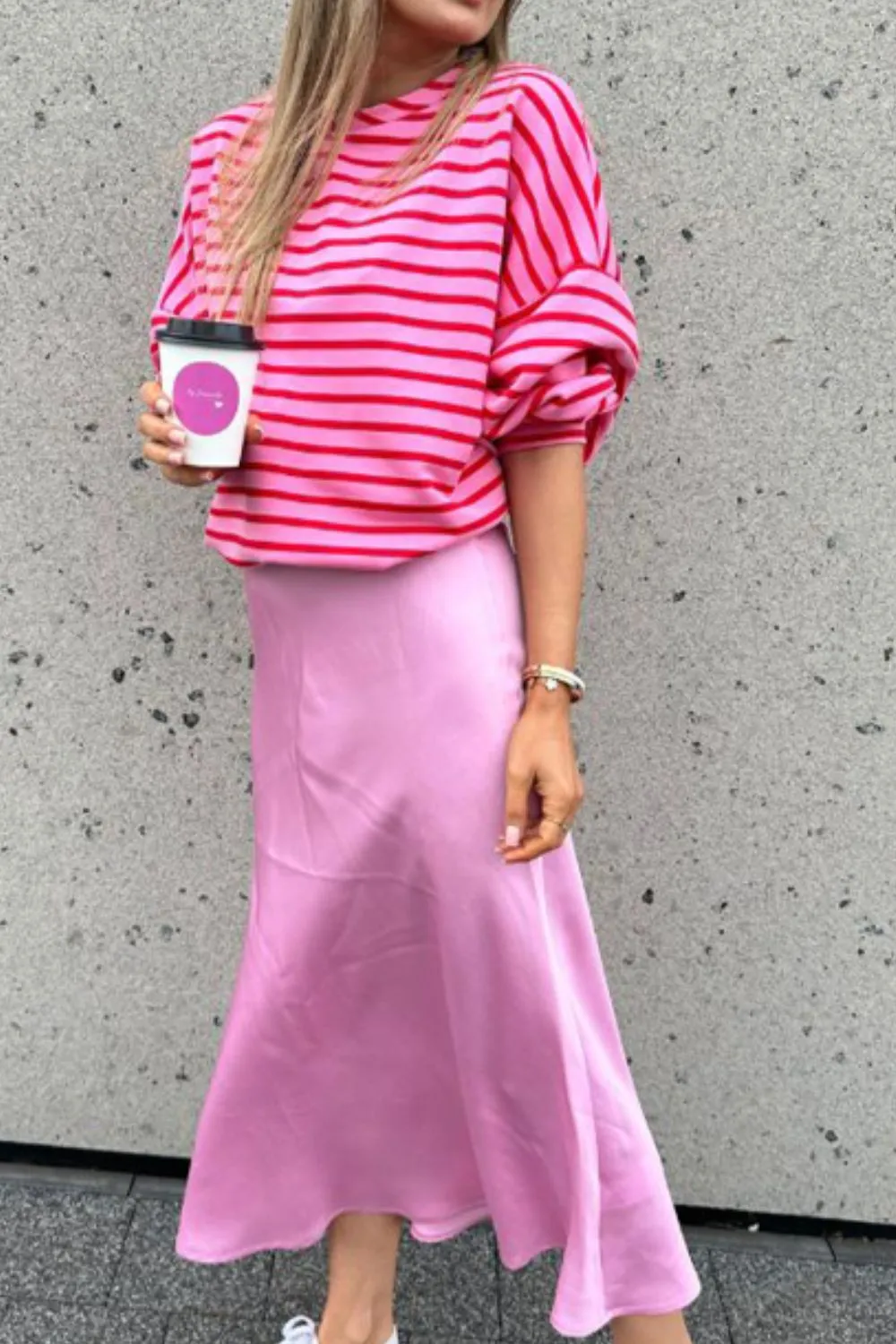 Abbie Striped Round Neck Long Sleeve Sweatshirt