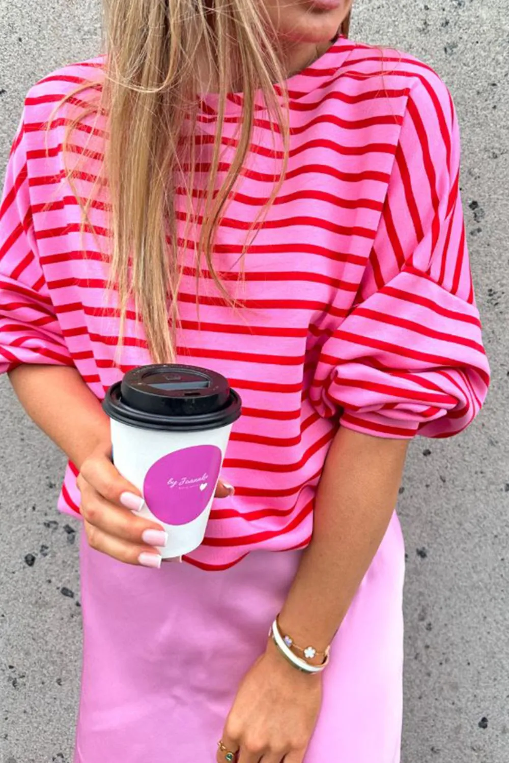 Abbie Striped Round Neck Long Sleeve Sweatshirt