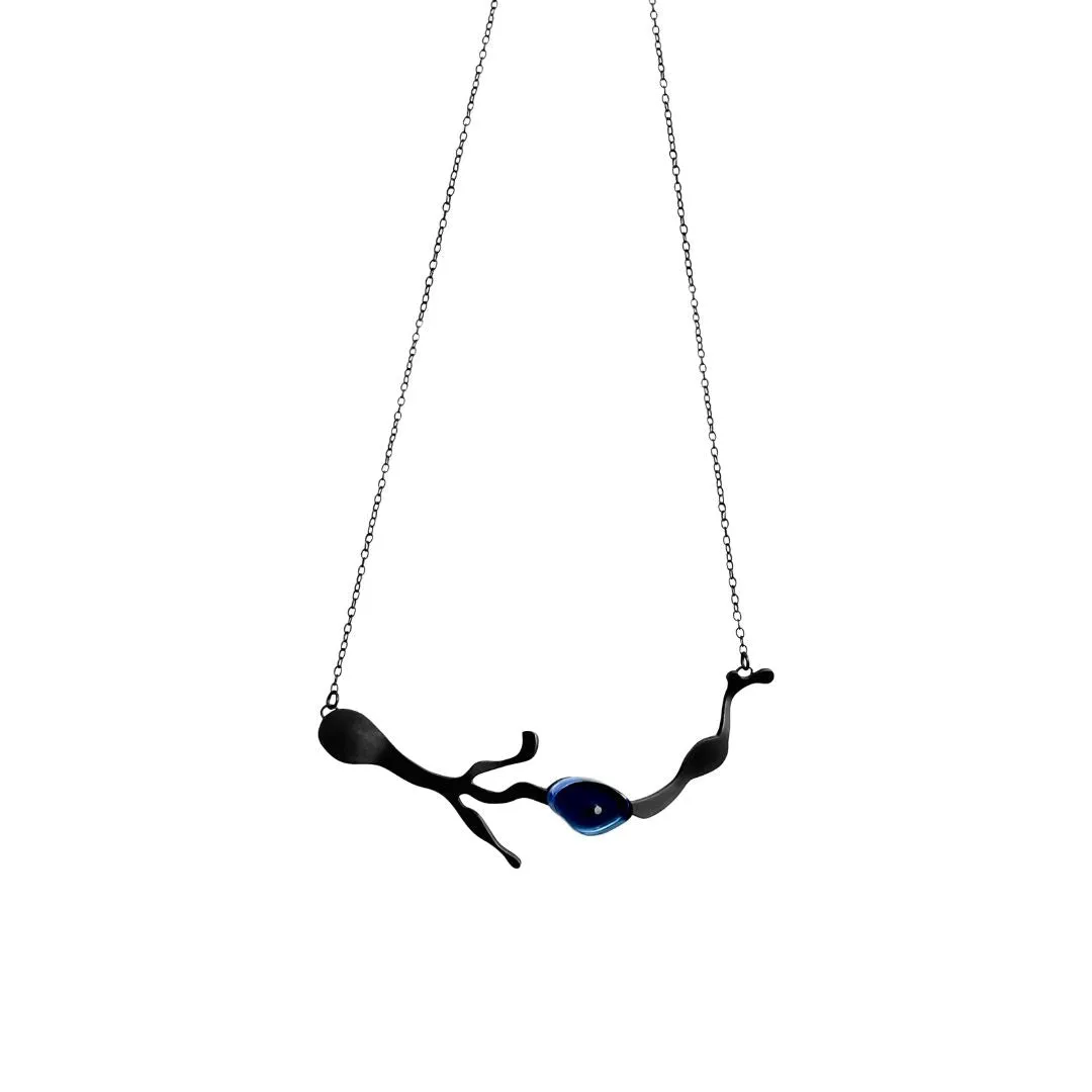 Adjustable Seaweed Collar Necklace in Brushed Silver