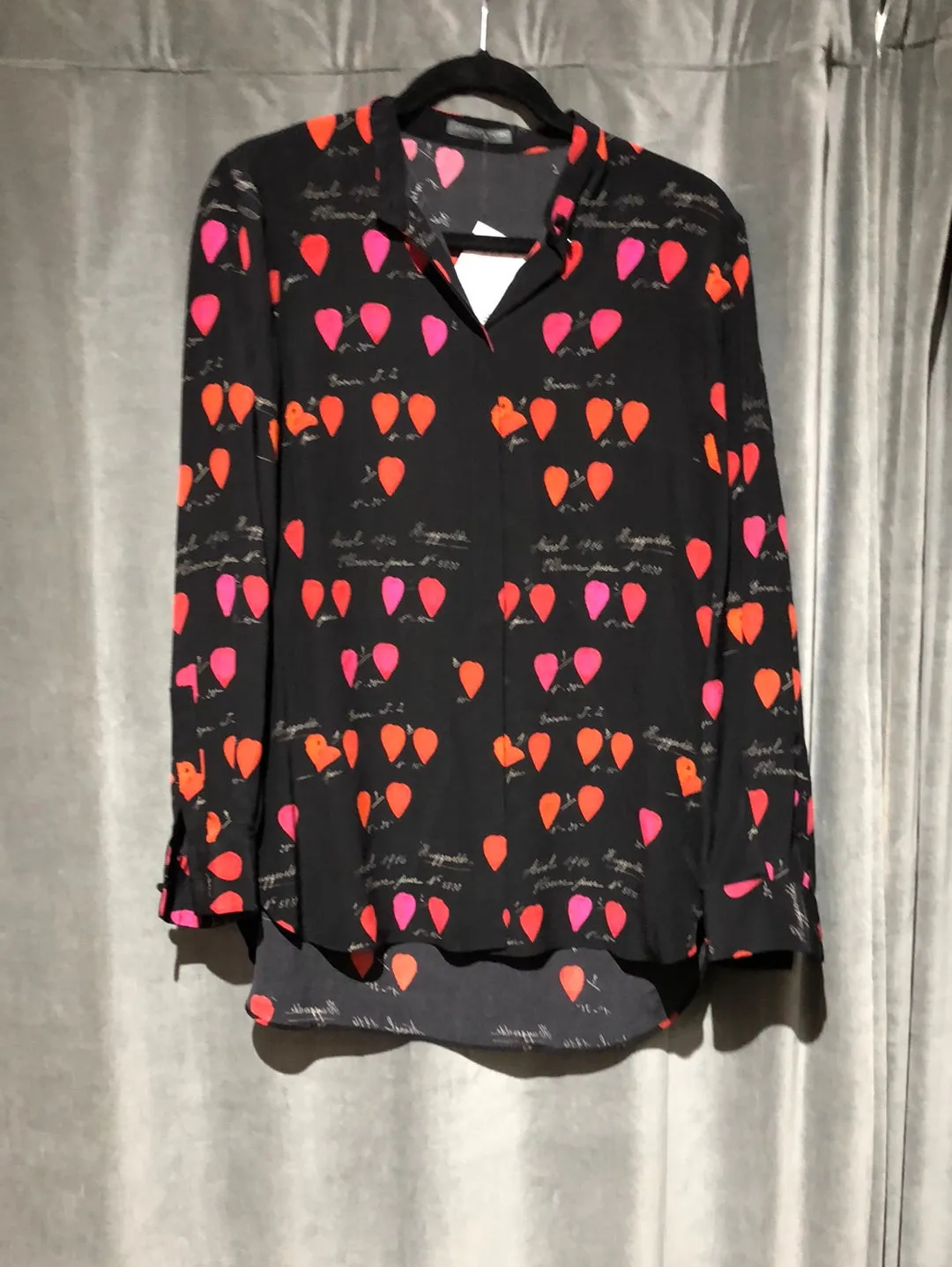 Alexander McQueen Black Silk Button Down with Multicolor Hearts