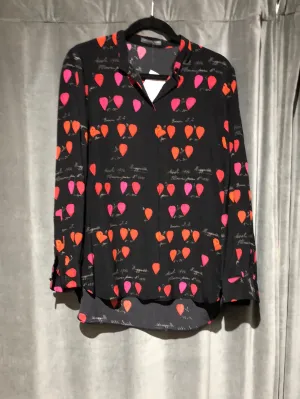 Alexander McQueen Black Silk Button Down with Multicolor Hearts