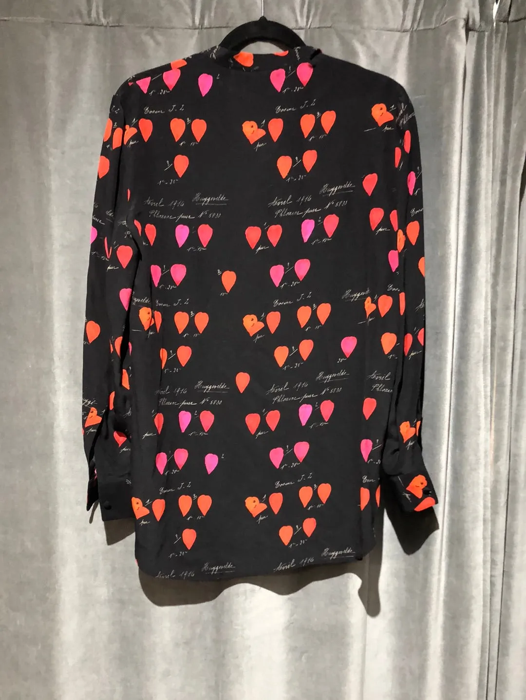 Alexander McQueen Black Silk Button Down with Multicolor Hearts