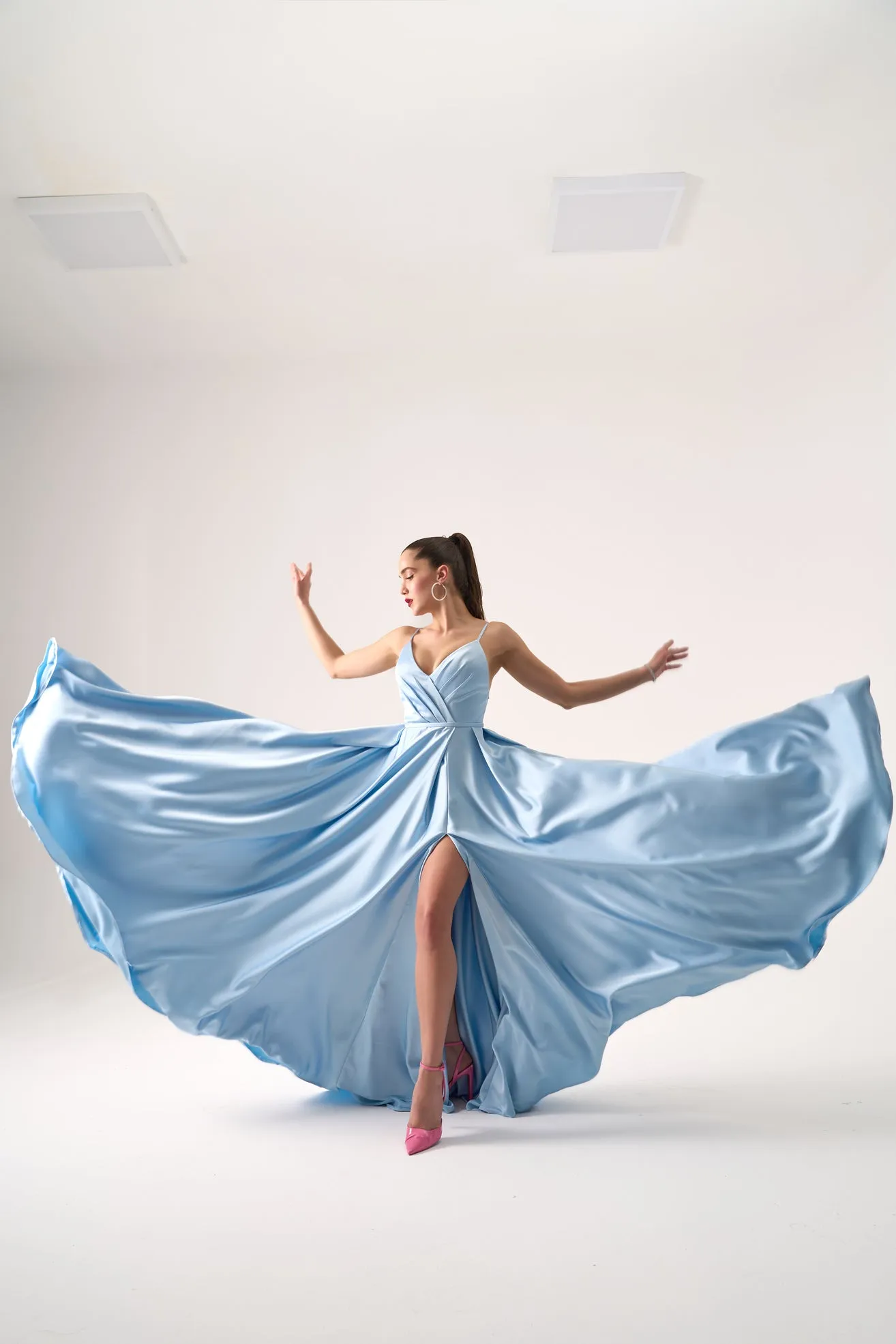 Anna a line satin open back gown