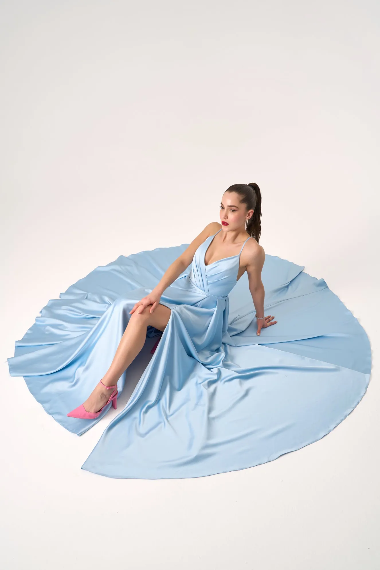 Anna a line satin open back gown