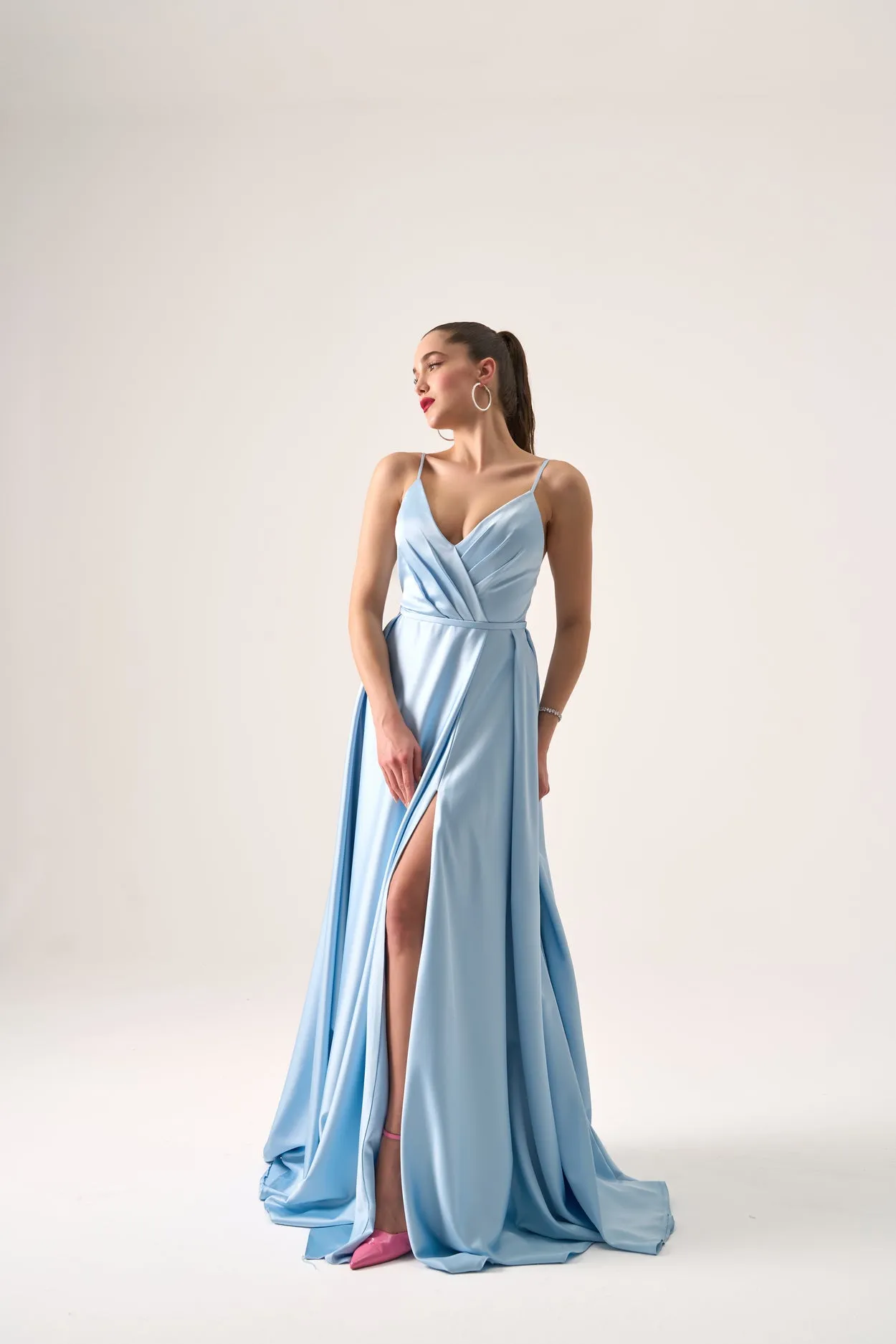 Anna a line satin open back gown