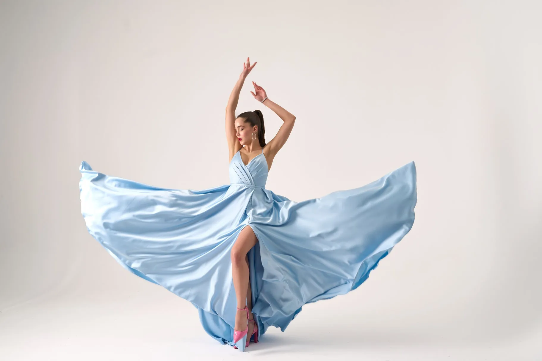 Anna a line satin open back gown