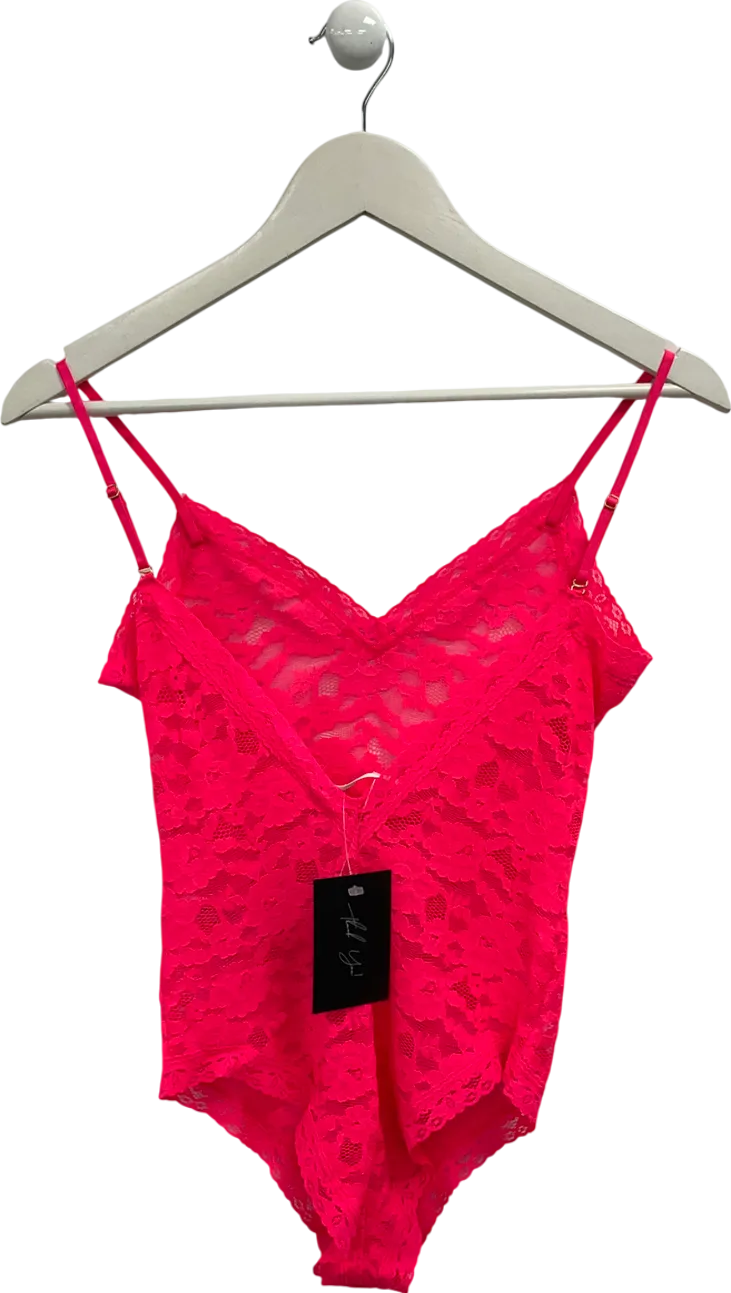 Anthropologie Pink V Neck Lace Bodysuit UK M