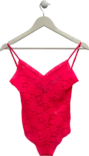 Anthropologie Pink V Neck Lace Bodysuit UK M