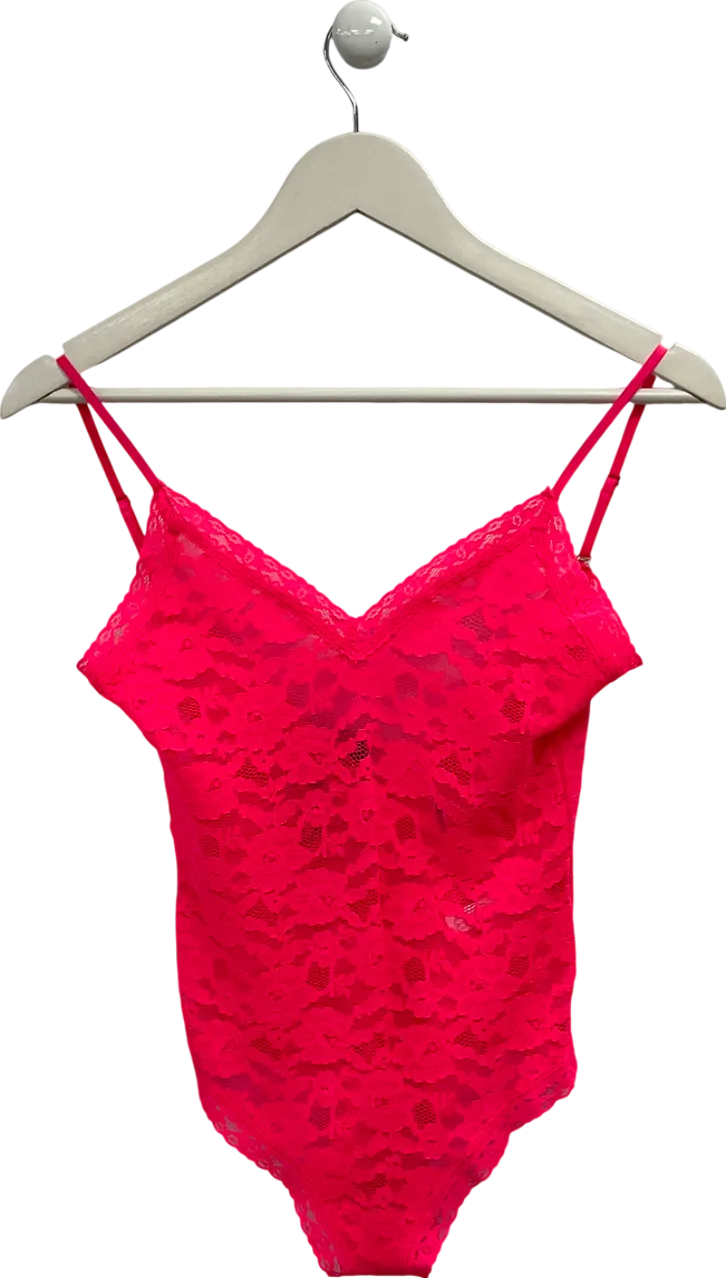 Anthropologie Pink V Neck Lace Bodysuit UK M