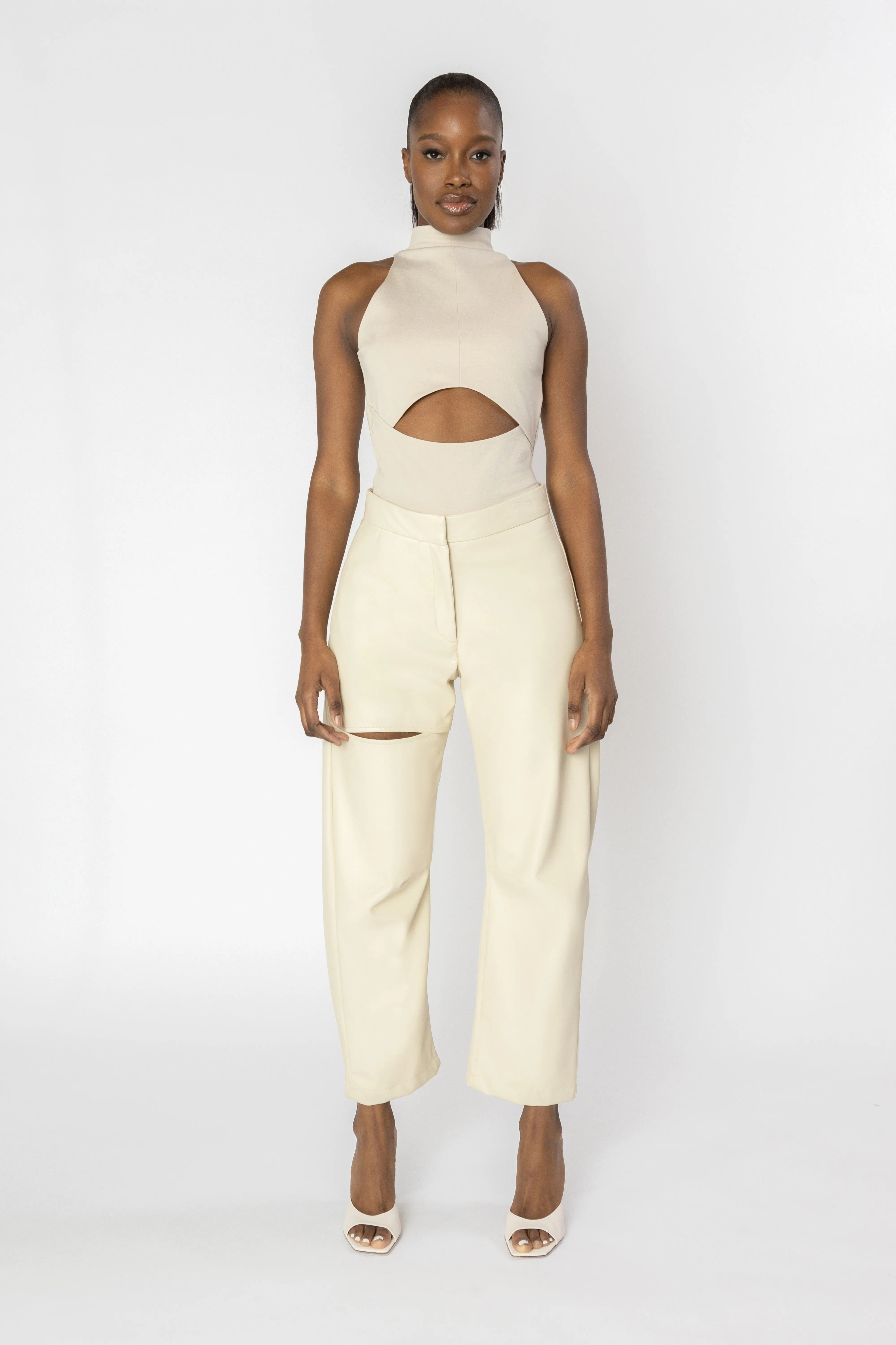 ASTRAYA Barrel Leg Leather Pants