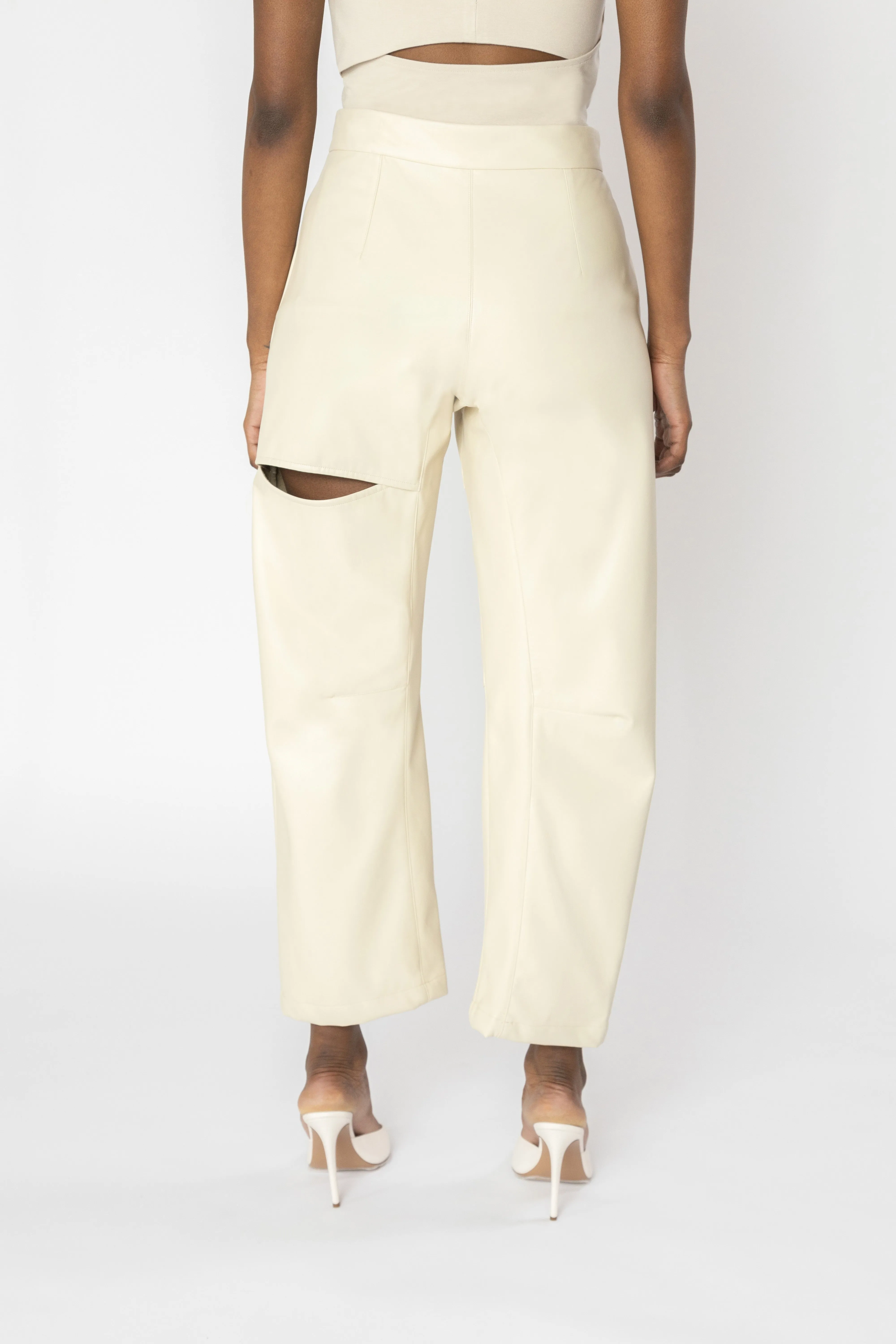 ASTRAYA Barrel Leg Leather Pants