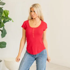Baby waffle snap button cap sleeve top Ruby