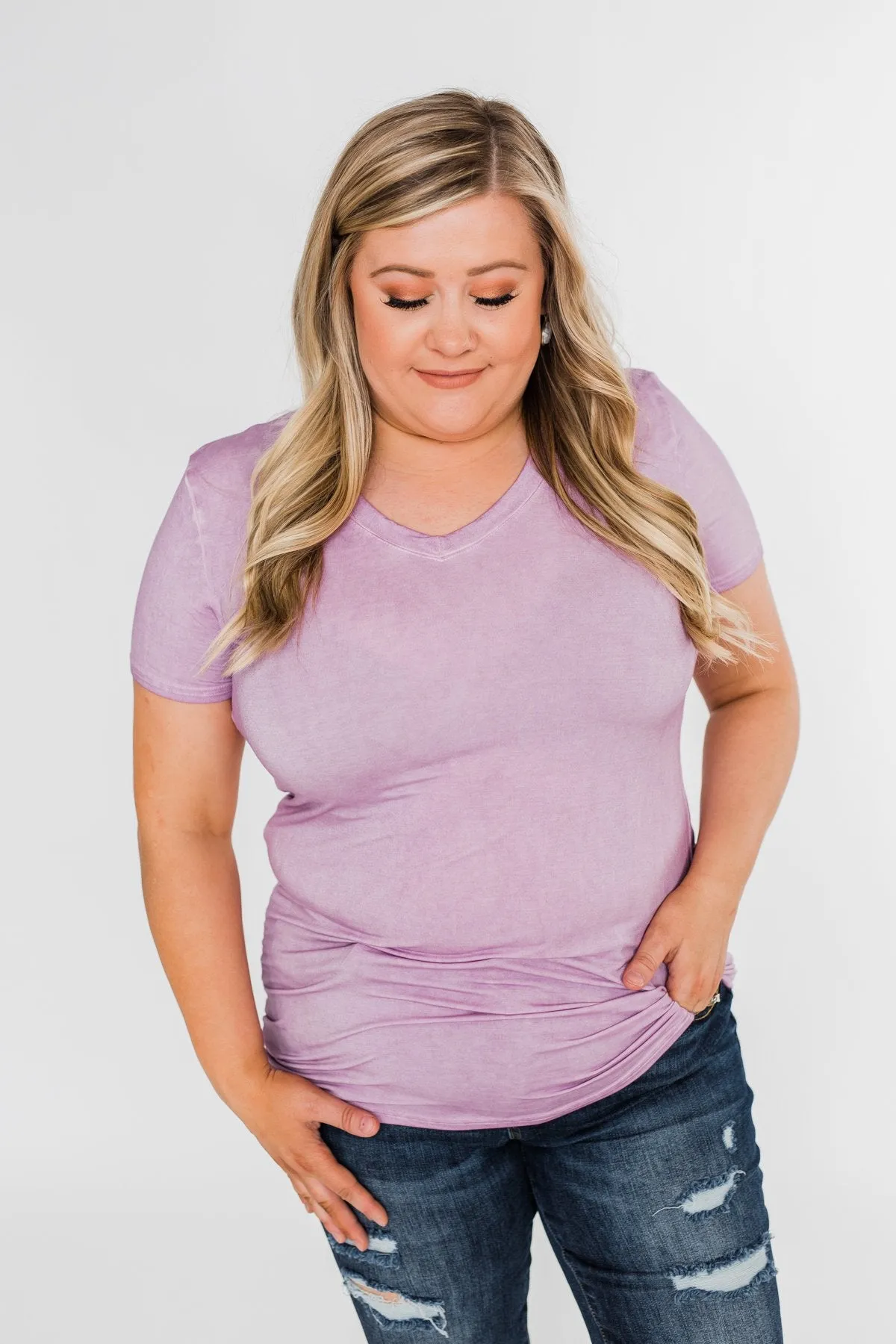 Basic V-Neck Top- Vintage Purple