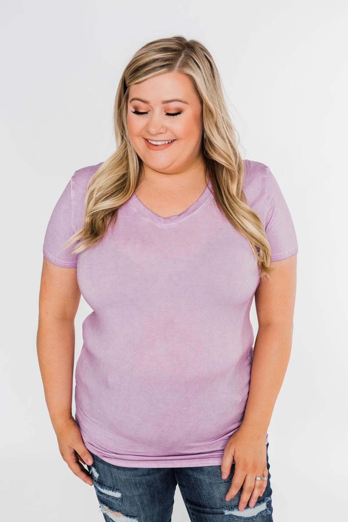 Basic V-Neck Top- Vintage Purple