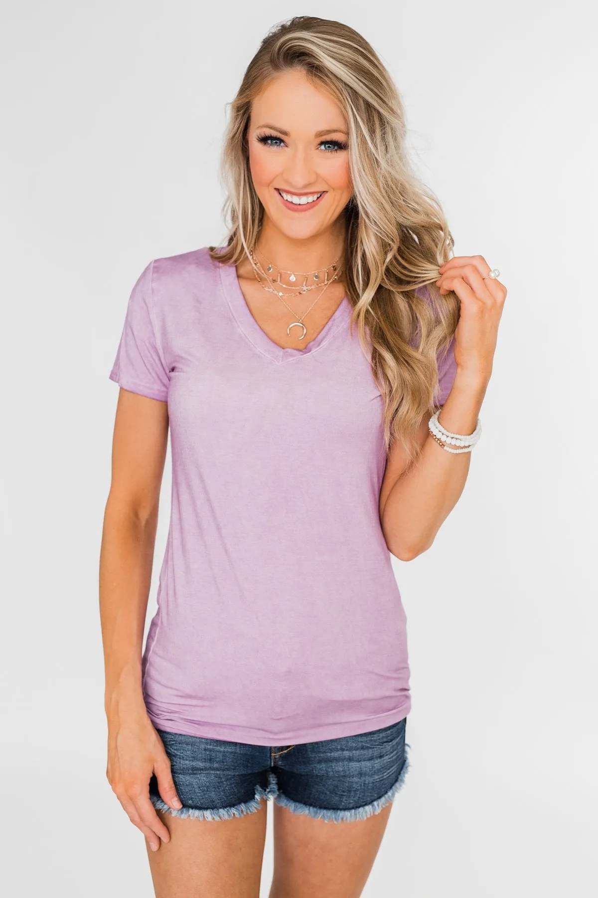 Basic V-Neck Top- Vintage Purple
