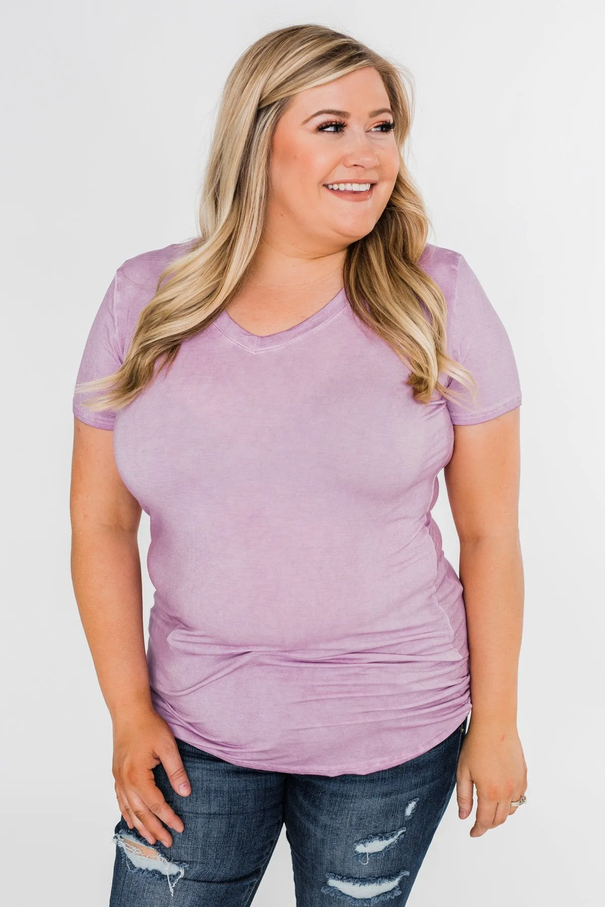Basic V-Neck Top- Vintage Purple