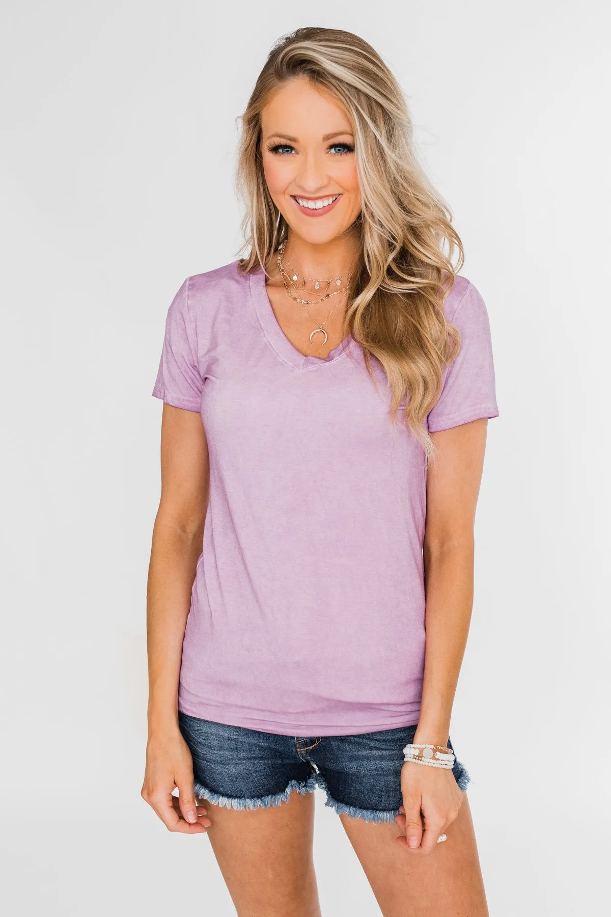 Basic V-Neck Top- Vintage Purple