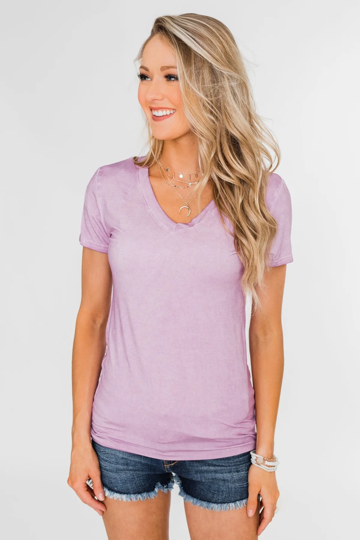 Basic V-Neck Top- Vintage Purple
