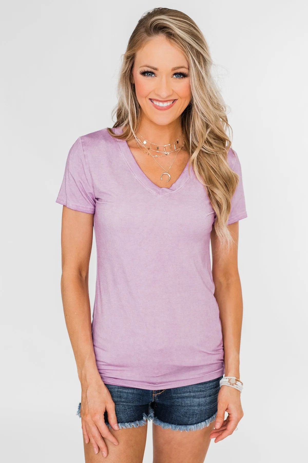 Basic V-Neck Top- Vintage Purple