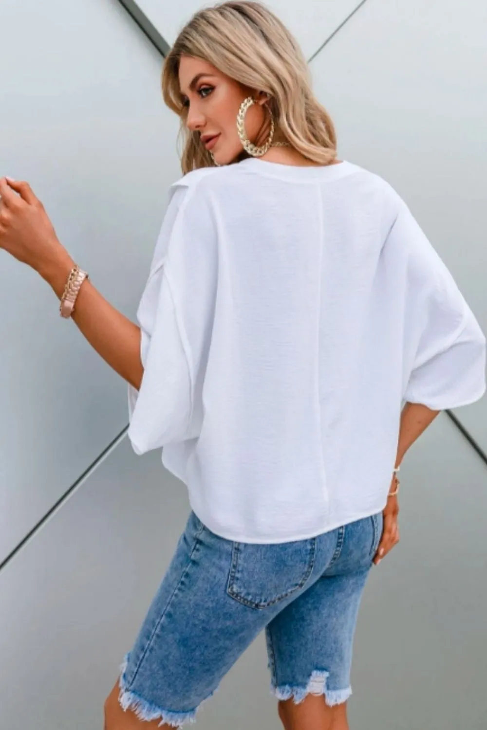Batwin Sleeve V Neck Blouse
