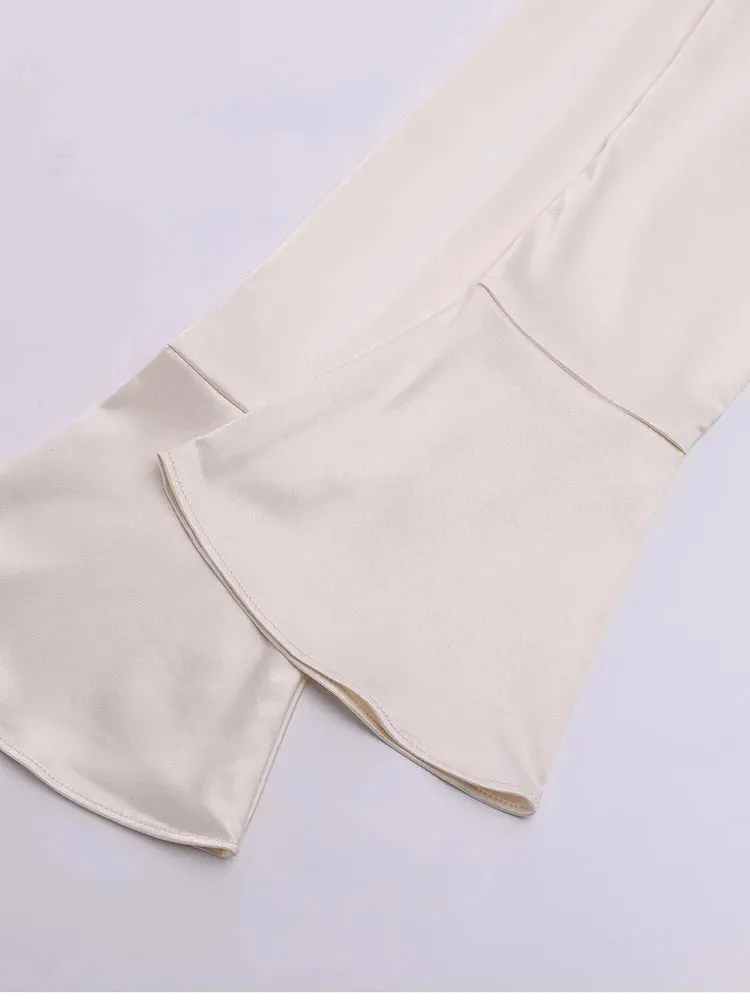 Bell Sleeves Lace Square Neck Tie Up Satin Top